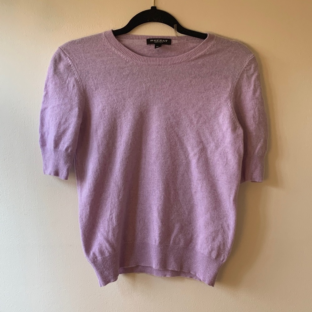 Lavender cashmere short sleeved sweater